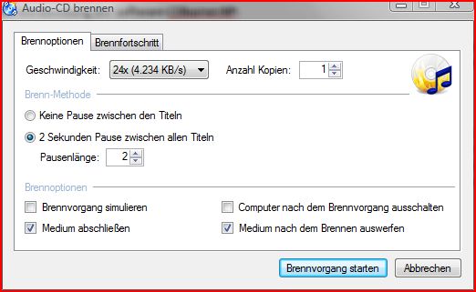 Screenshot aus dem Brennprogramm CDburnerXP Screenshot aus dem Brennprogramm CDburnerXP
