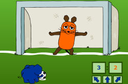 Maus und Elefant beim Fussballspiel;  wdr: Screenshot aus dem Spiel