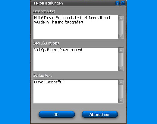 Screenshot Texteinstellungen Screenshot Texteinstellungen