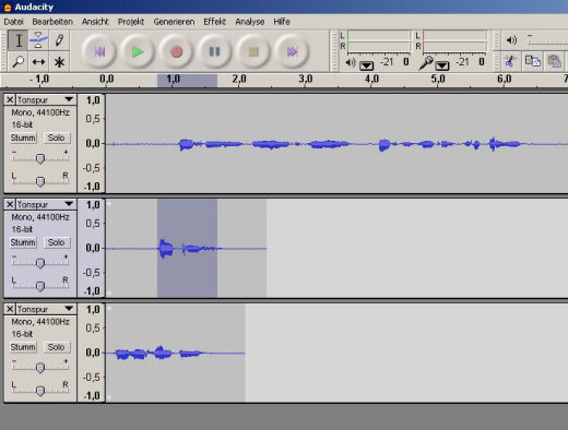 Screenshot aus dem Programm Audacity Screenshot aus dem Programm Audacity