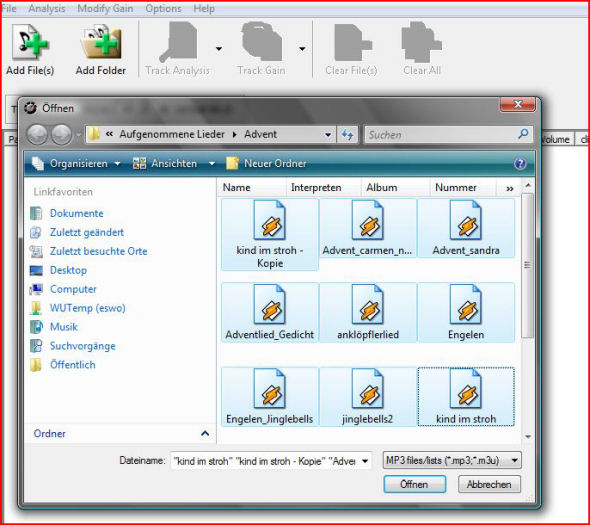Screenshot aus dem Softwareprogramm MP3Gain