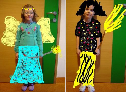 Kinder als Fee und Hexe verkleidet und mit dem Malprogramm Paint verndert;  (BIBER) Schulen ans Netz